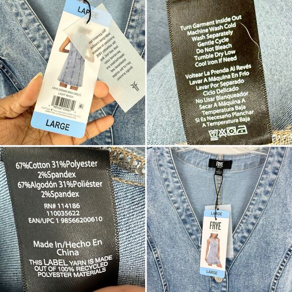 Frye Ladies Denim Mini Dress Size Large Light Wash Sleeveless NEW - Picture 11 of 16